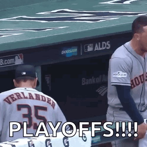 A Baseball Player Wearing A Number 35 Jersey Says Playoffs GIF