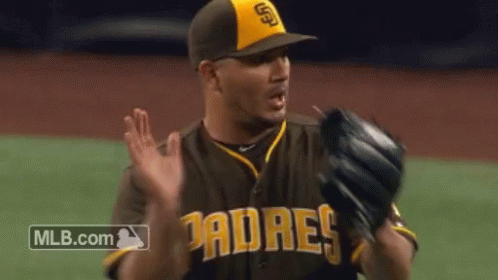 A Baseball Player Wearing A Padres Uniform Throws A Ball GIF