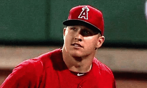 A Baseball Player Wearing A Red Cap With A Letter A On It GIF