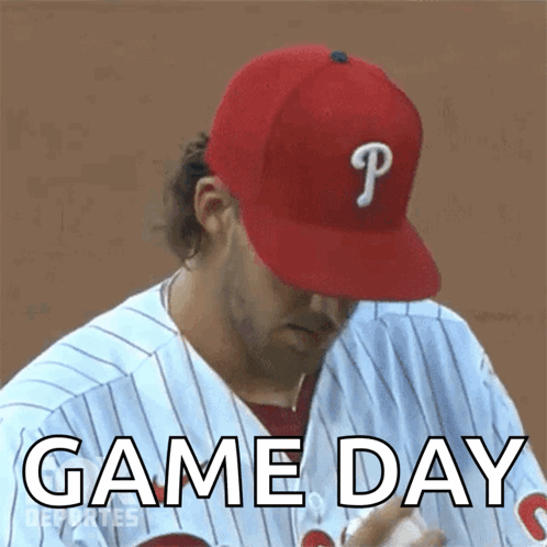A Baseball Player Wearing A Red Cap With The Letter P On It GIF