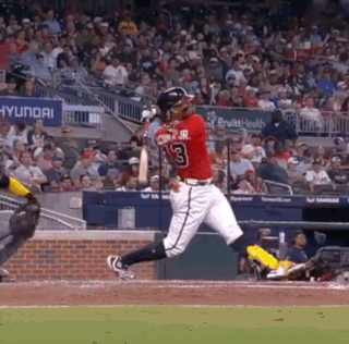 A Baseball Player Wearing A Red Jersey With The Number 3 On It GIF