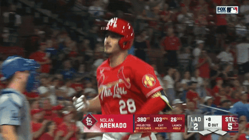 A Baseball Player Wearing A Red Uniform With The Letters S On It GIF