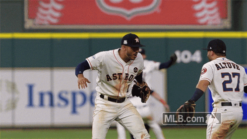 A Baseball Player Wearing A White Jersey With The Word Astro On It GIF