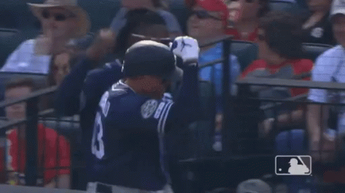 a baseball player wearing sunglasses and a jersey with the number 7 on it is talking to another player .