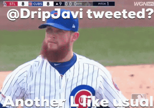 a baseball player with a beard is being tweeted by dripjavi