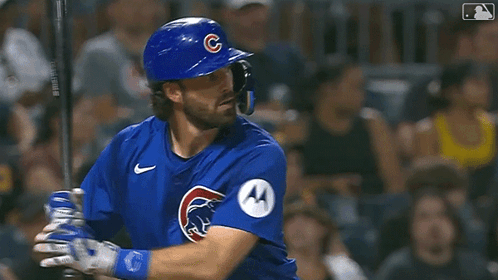 A Baseball Player With A C On His Helmet Is Swinging His Bat GIF