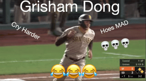 A Baseball Player With The Name Grisham Dong On The Bottom GIF