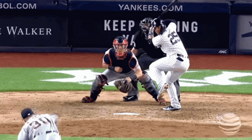 A Baseball Player With The Number 25 On His Jersey Swings At A Pitch GIF