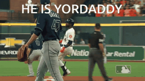A Baseball Player With The Number 47 On His Jersey Stands On The Field GIF