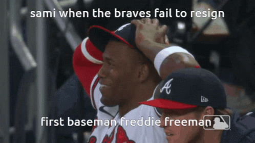 A Baseball Player With The Word Freddie Freeman On His Hat GIF