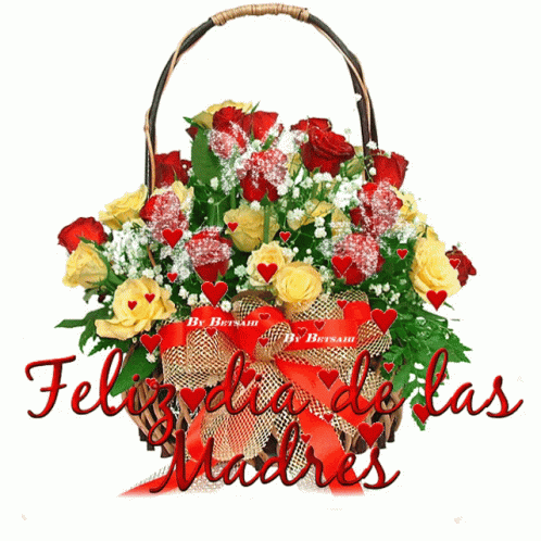 A Basket Of Flowers With The Words Feliz Dia De Las Madres Written On It GIF