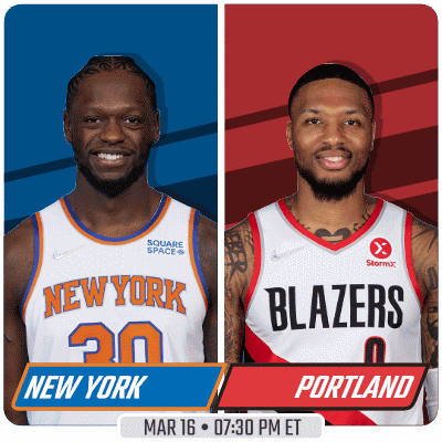 A Basketball Game Between New York And Portland Is Scheduled For March 16Th At 7:30 Pm Et GIF