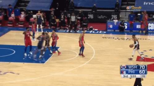 A Basketball Game Between The 76Ers And The Wizards Is Underway GIF