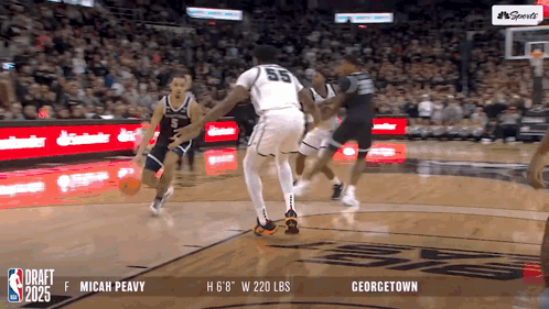 a basketball game is being played between georgetown and micah fewy