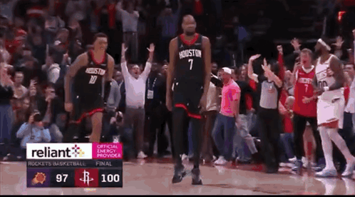 A Basketball Game Is Being Played Between The Houston Rockets And The San Antonio Spurs GIF