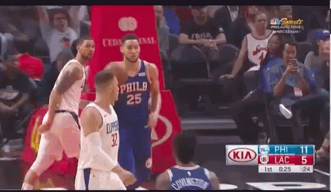 A Basketball Game Is Being Played Between The Philadelphia 76Ers And Los Angeles Clippers GIF