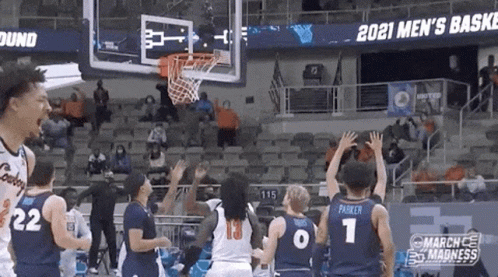 A Basketball Game Is Being Played In A Stadium With A Sign That Says 2021 Men 'S Basket GIF