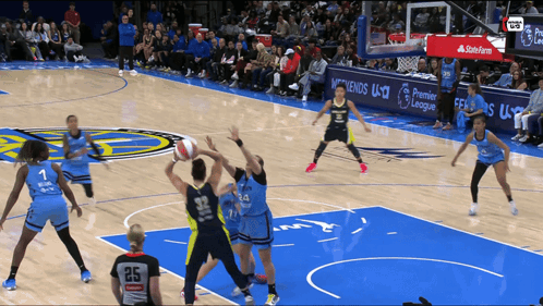 A Basketball Game Is Being Played In Front Of A Banner That Says State Farm GIF