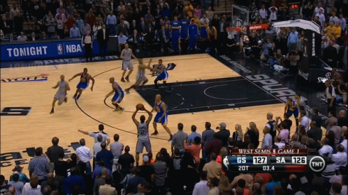 A Basketball Game Is Being Played In Front Of A Crowd And A Banner That Says Tonight Nba GIF