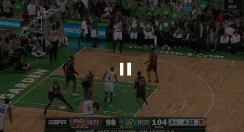 A Basketball Game Is Being Played In Front Of A Crowd And The Score Is 98 To 104 GIF