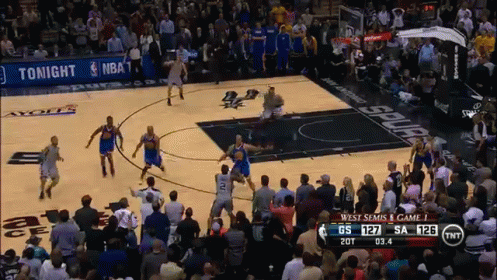 A Basketball Game Is Being Played In Front Of A Crowd With A Banner That Says Tonight Nba On It GIF
