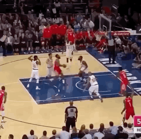 A Basketball Game Is Being Played In Front Of A Crowd With The Number 5 On The Bottom Right GIF