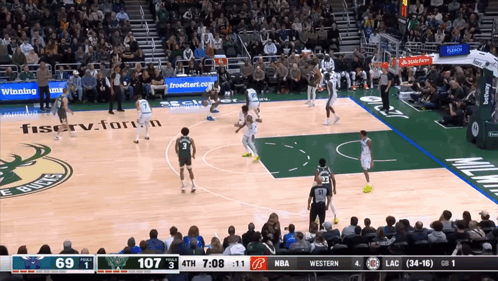 A Basketball Game Is Being Played In Front Of A Large Crowd GIF