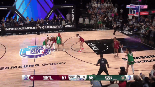 A Basketball Game Is Being Played In Front Of A Samsung Galaxy Advertisement GIF