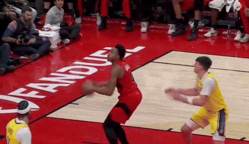 A Basketball Game Is Being Played On A Court That Says Fandue On It GIF