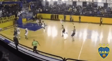A Basketball Game Is Being Played On A Court With A Cabj Logo On The Side GIF