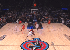 A Basketball Game Is Being Played On A Court With A Logo For My Choice GIF