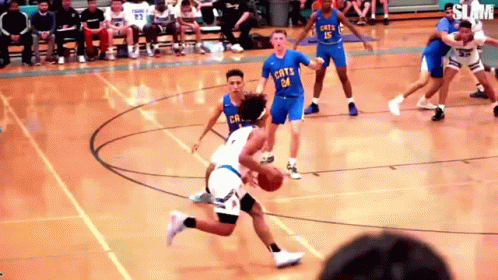A Basketball Game Is Being Played On A Court With Players Wearing Cats Uniforms GIF