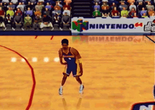 a basketball game is being played on the nintendo 64 system