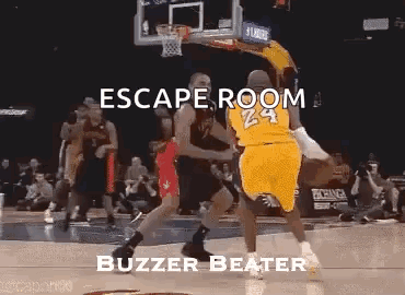 A Basketball Game Is Being Played With The Words Escape Room Buzzer Beater On The Bottom . GIF