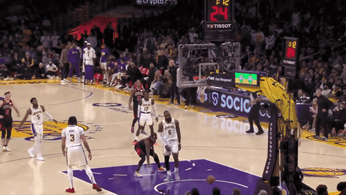 A Basketball Game Is Underway And The Scoreboard Shows The Time As 24 Seconds GIF