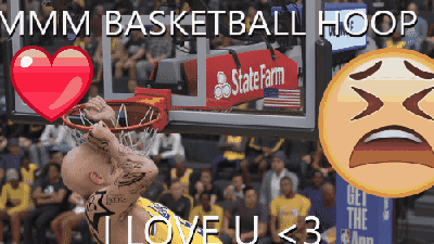 a basketball hoop with a state farm banner on it