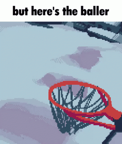 A Basketball Hoop With The Words But Here 'S The Baller Above It GIF
