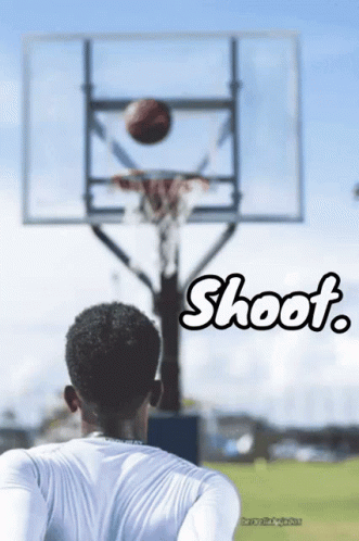 A Basketball Is Going Through A Hoop And The Word Shoot Is On The Bottom Right GIF