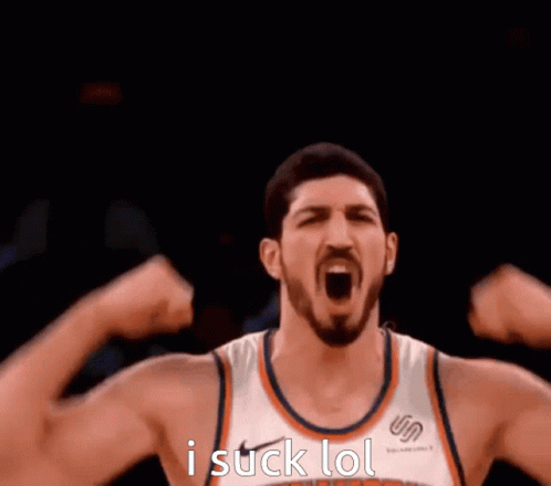 A Basketball Player Flexing His Muscles And Saying I Suck Lol GIF