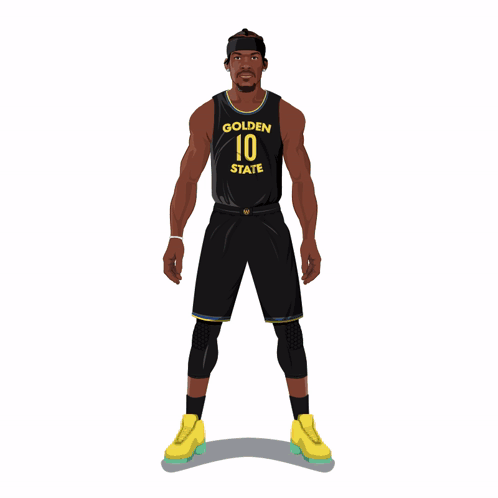 a basketball player for golden state is standing in front of a rainbow background