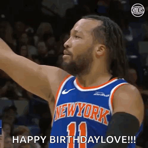 A Basketball Player For The New York Knicks Is Giving A Happy Birthday Love GIF