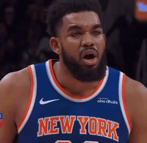 A Basketball Player For The New York Knicks Is Making A Face GIF