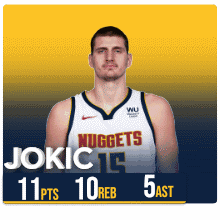 A Basketball Player For The Nuggets Has 11 Points And 10 Rebounds GIF