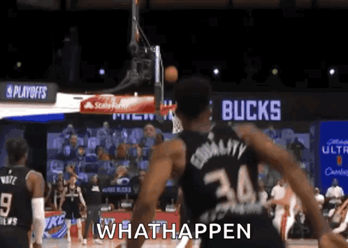 A Basketball Player In A Black Jersey With The Number 36 On The Back GIF