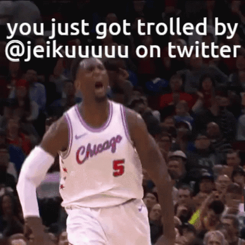 A Basketball Player In A Chicago Jersey Is Yelling In Front Of A Crowd GIF