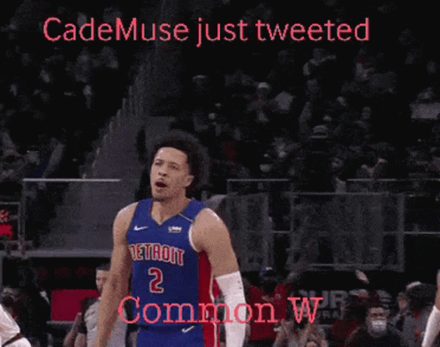 A Basketball Player In A Detroit Jersey Celebrates With His Fist In The Air GIF