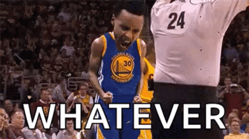 A Basketball Player In A Golden State Warriors Jersey Is Celebrating A Victory While A Referee Stands Behind Him . GIF