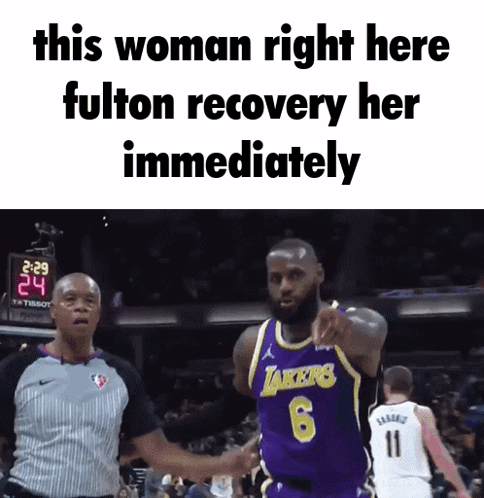 A Basketball Player In A Lakers Jersey Shakes Hands With The Referee GIF