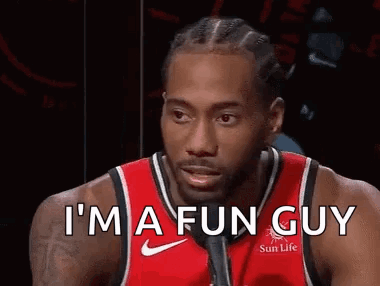 A Basketball Player In A Red Jersey Is Saying `` I 'M A Fun Guy '' GIF