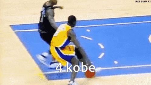 a basketball player is dribbling a basketball on a blue court while another player tries to stop him .